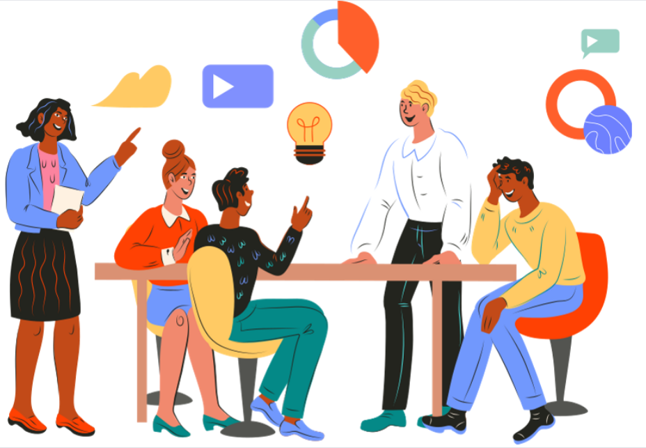 Diverse team collaborating around a meeting table